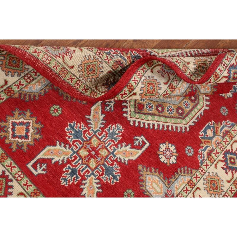 Geometric Red Kazak Accent Rug Handmade Wool Carpet - 3'2" x 5'1"