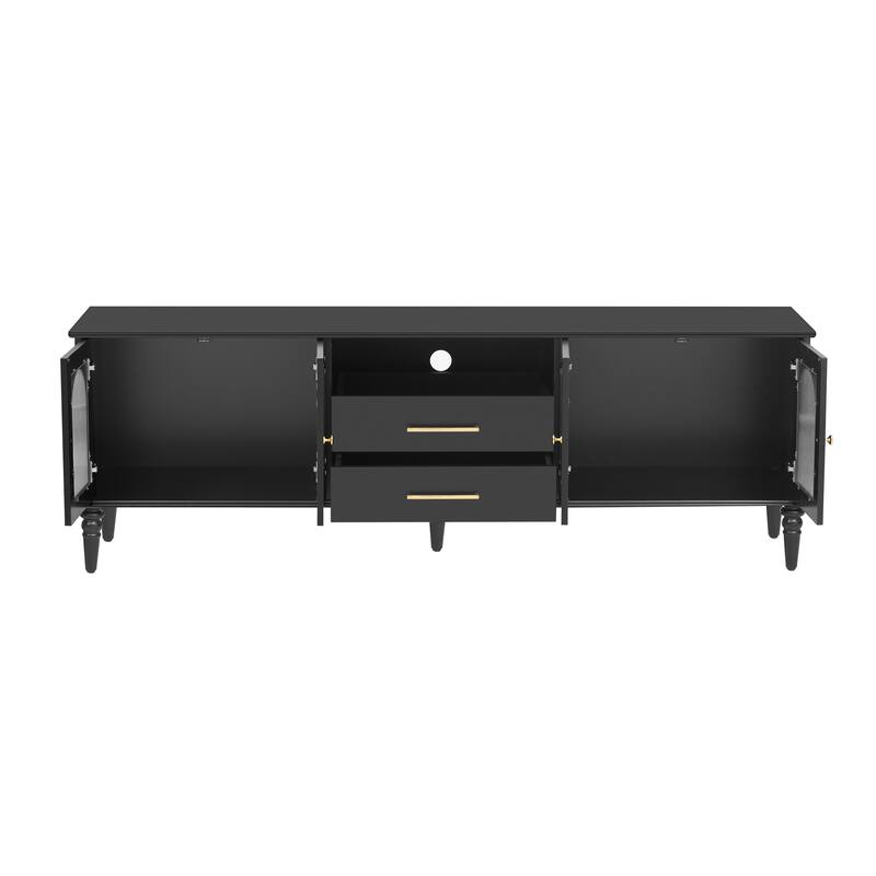68.9" TV Stand for TVs up to 75 Inches, Entertainment Center Media Console with Fluted Glass Doors and Five Solid Wood Legs