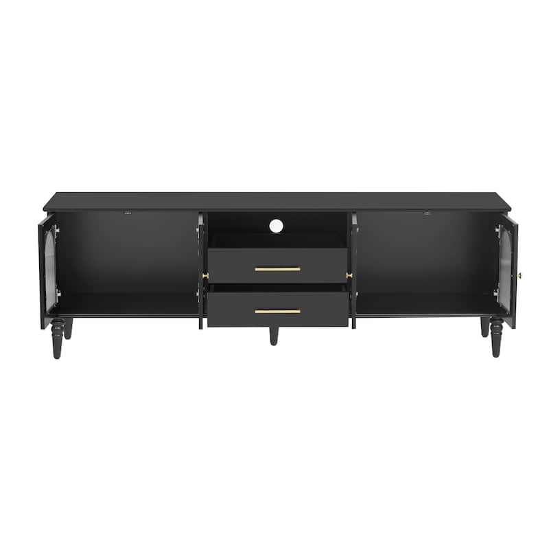 68.9''Retro TV Stand for TVs up to 75 Inches,Entertainment Center Media Console with Fluted Glass Doors and Five Solid Wood Legs