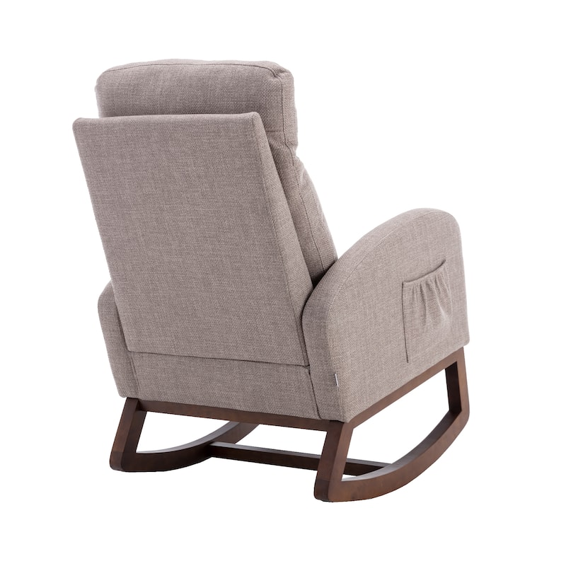 Modern 27" Upholstered Rocking Chair with Wood Legs and Side Pocket