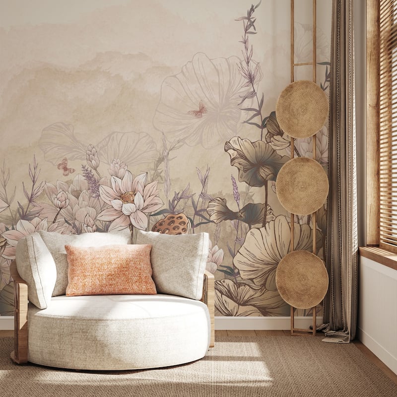Tranquil Lotus Pond, Soft Botanical Wallpaper Mural