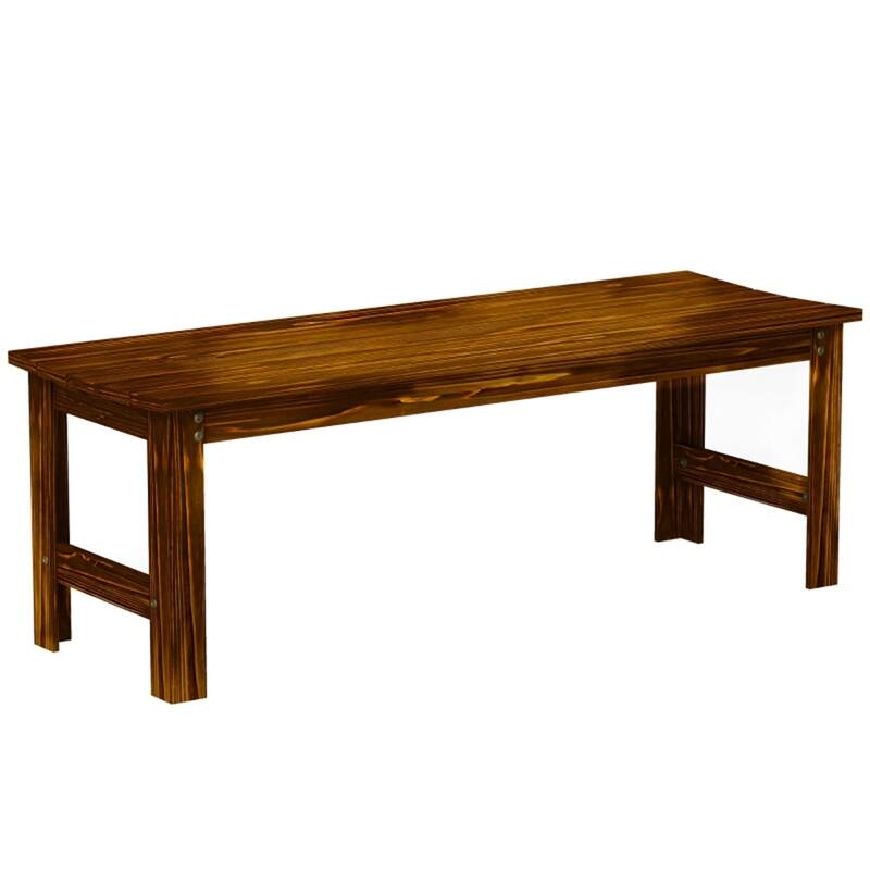 Solid Pine Wood Two-Seat Garden Bench with Slatted Seat - 47.2" L x 16.5" W x 16.5" H - Carbonized
