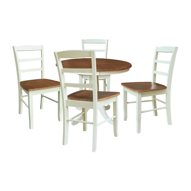 36" Round Pedestal Dining Table with Madrid Ladderback Chairs