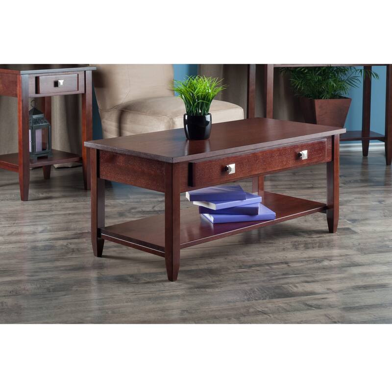 40" Walnut Brown Contemporary Coffee Table with Tapered Leg