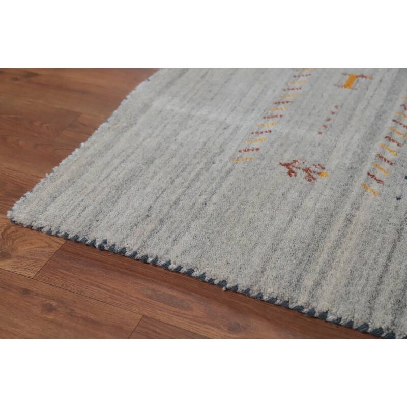 Hand Knotted Oriental 100% Wool Carpet Tribal Animal Pictorial Greys & Charcoal Gabbeh Area Rug - 9' 10'' X 7' 11''