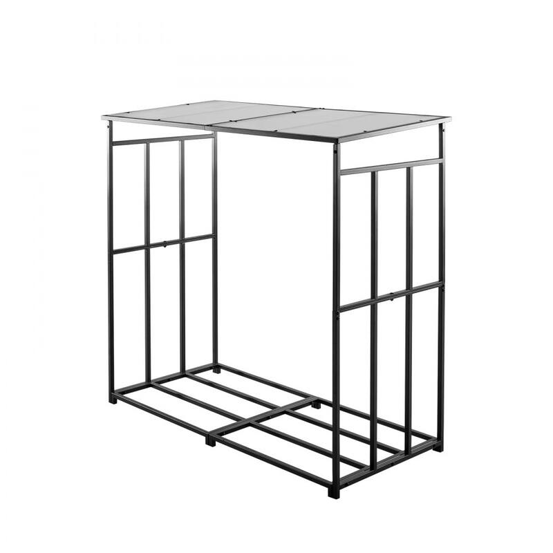 4 Feet Galvanized Steel Firewood Rack with Clear Panel and Adjustable Feet Weatherproof Outdoor Use - 56.30 × 2.76 × 56.30 in
