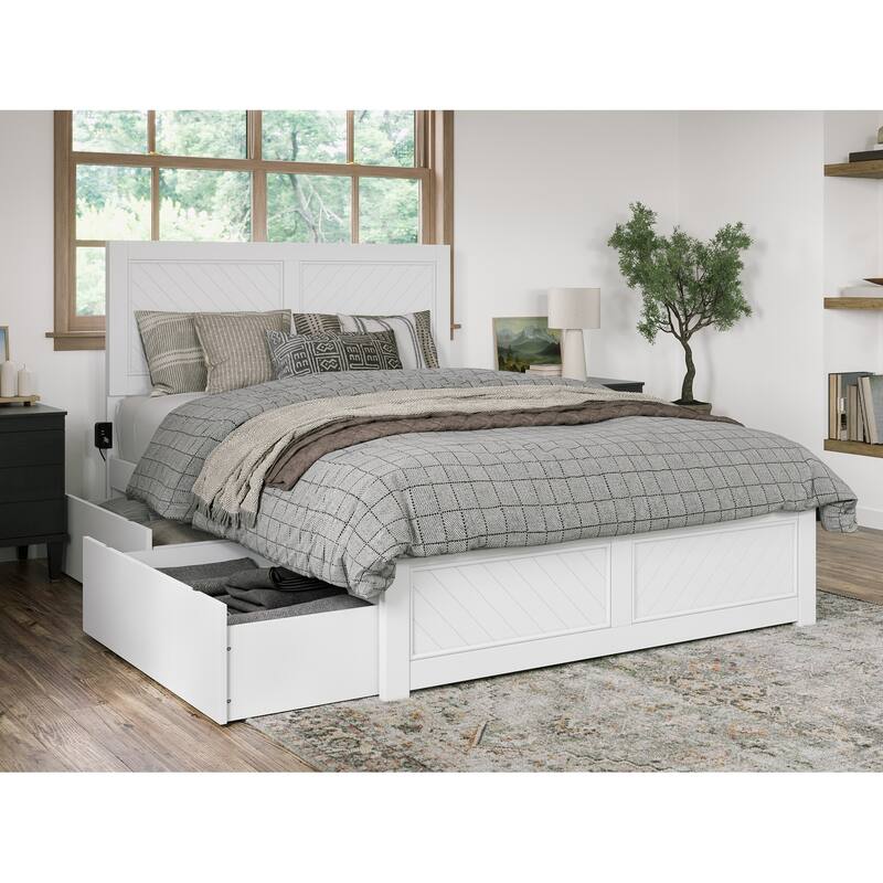 Canyon Platform Bed with Matching Footboard & Storage Drawers - White - Queen