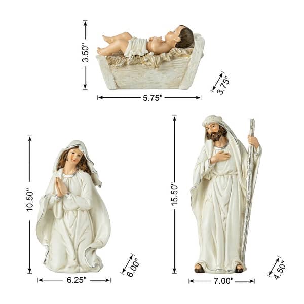 dimension image slide 3 of 4, Glitzhome 12 pcs Oversized Ivory Resin Nativity Figurine Set