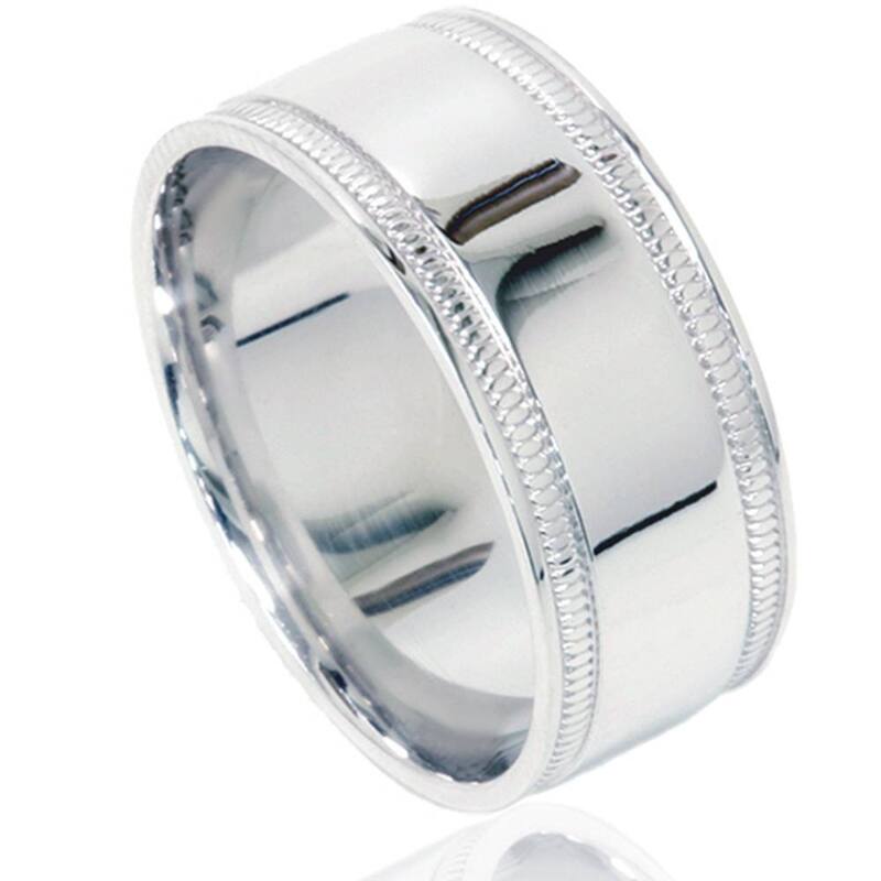 Double Milgrain Inlay Comfort Fit Wedding Band White Gold