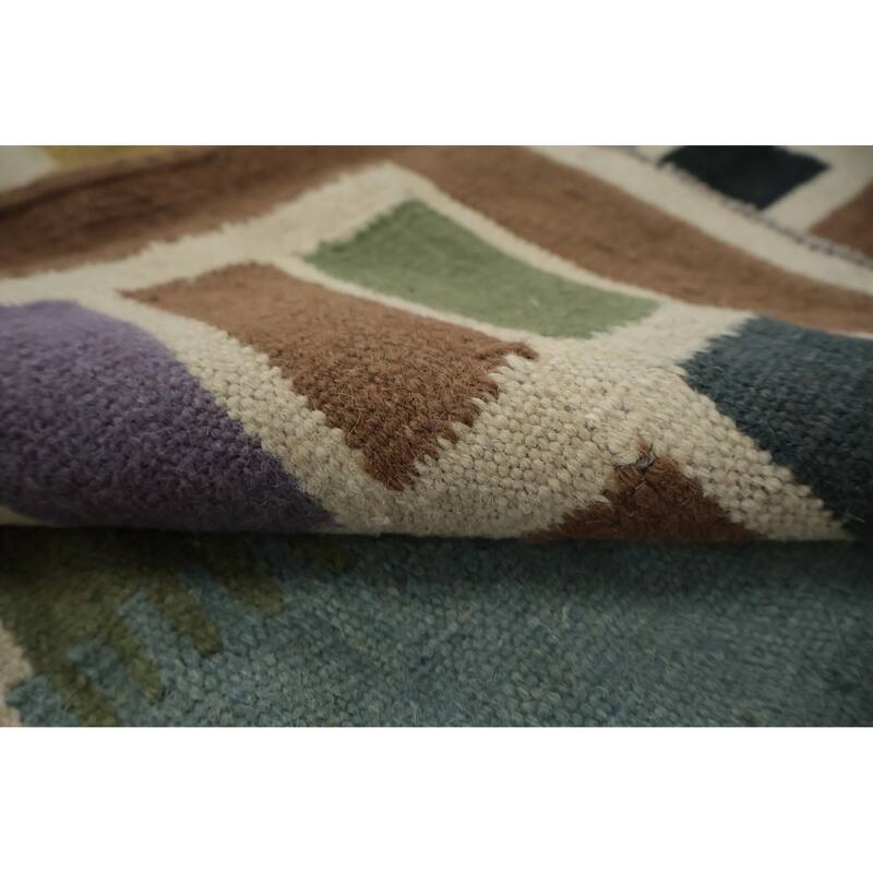 Hand Woven Oriental 100% Wool Carpet Southwestern Tribal Navy Blue & Blues Kilim Area Rug - 10' 2'' X 9' 8''