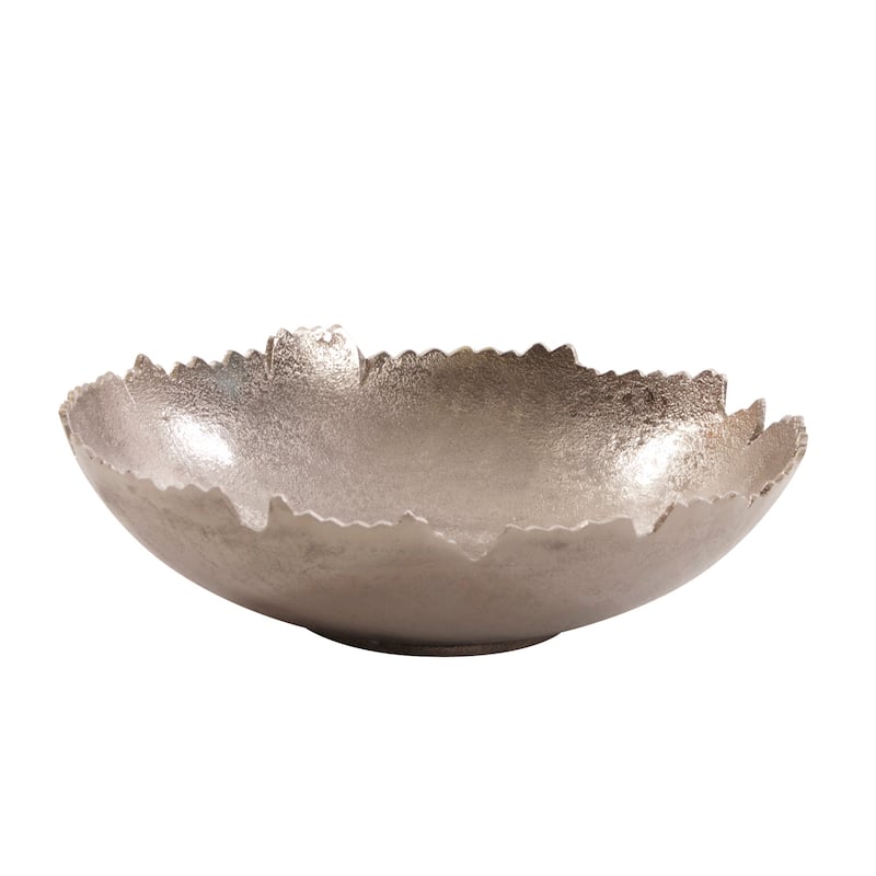 Silver Orchid Round Decorative Broken Edge Metal Bowl - Silver - 15"