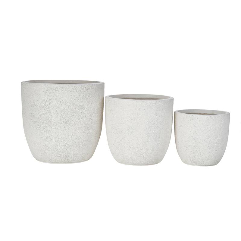 Lightweight Matte Textured MGO Flower Pot Set of 3,Round Concrete Stackable Planter with Drainage Holes and Rubber Plug