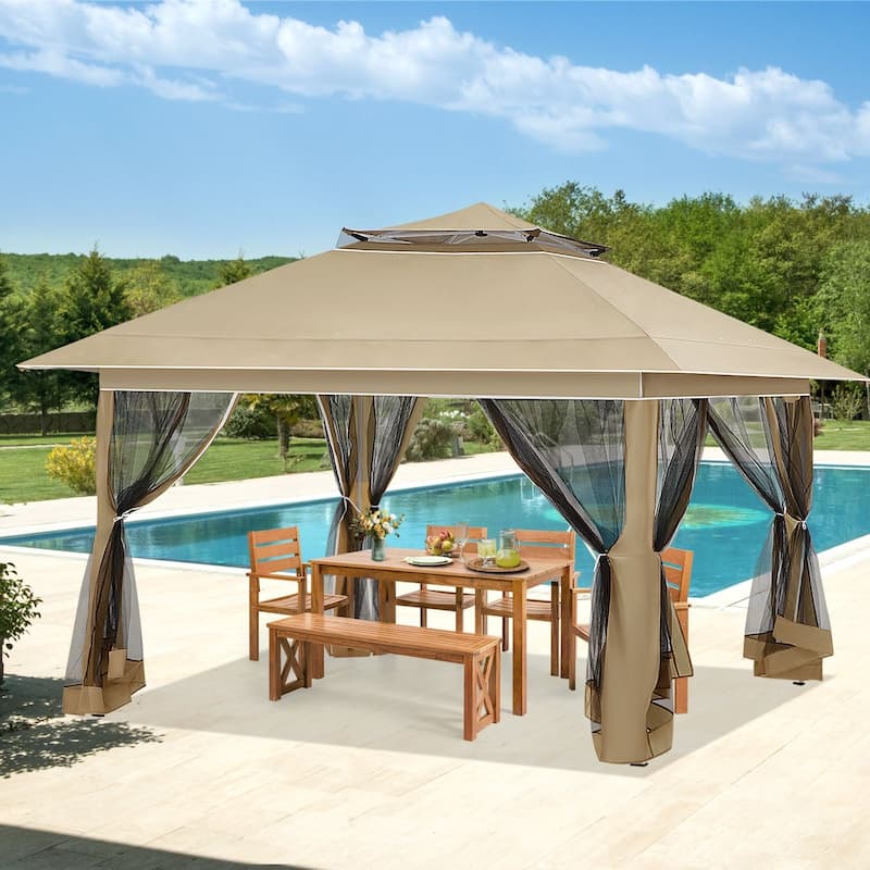 AVAWING 12x12 ft Khaki Pop-up Canopy Party Tent with Sidewalls