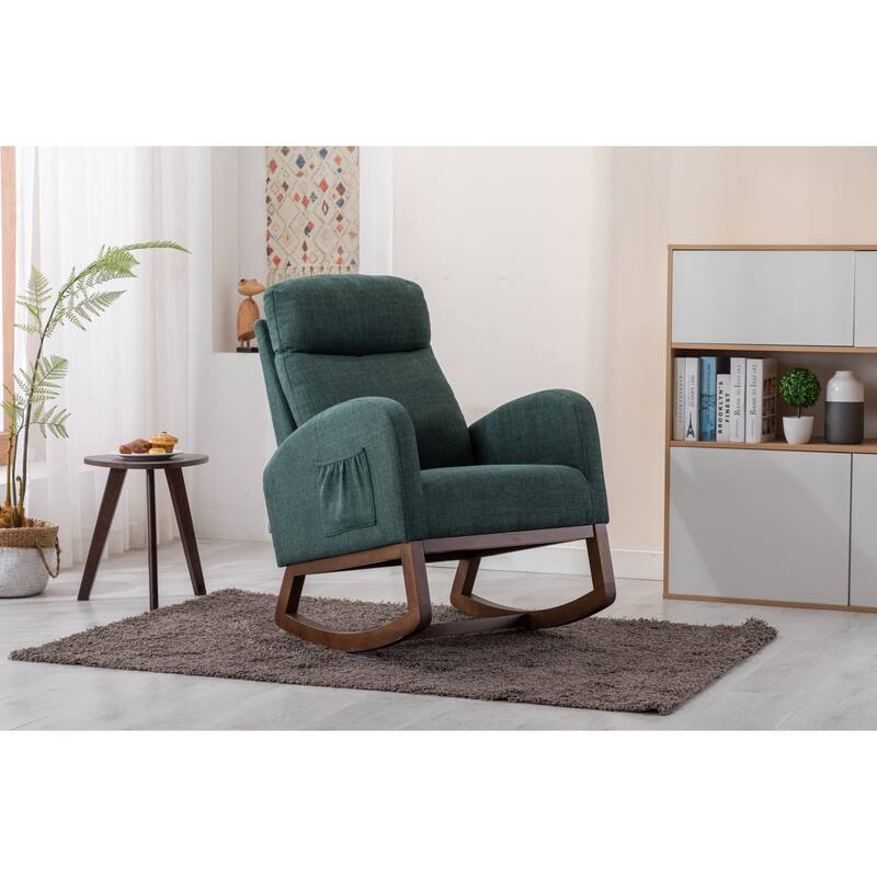 Rocking Chair, Modern Glider Chair, Recliner Armchair with Wood Legs and Side Pocket