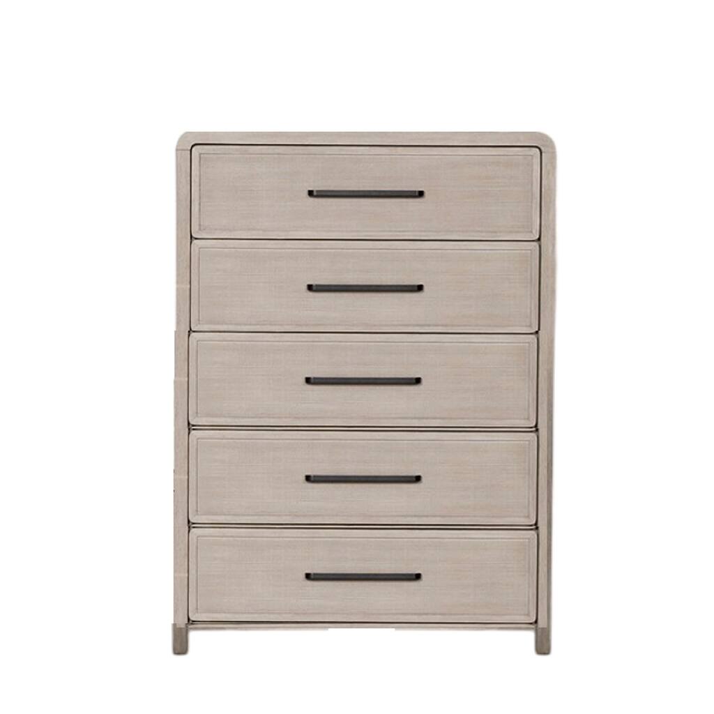 Giva Tall Dresser Chest, 5 Drawers, Natural Oak Beige Solid Rubberwood