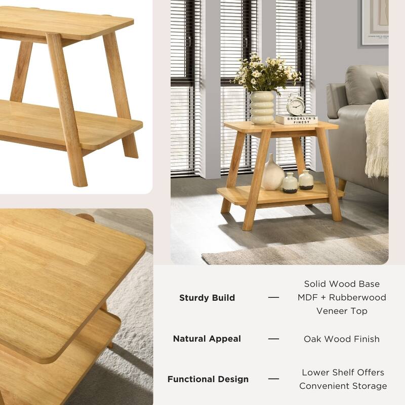 Roundhill Furniture Metz Mid-Century Wood Shelf 3-Piece Coffee Table Set