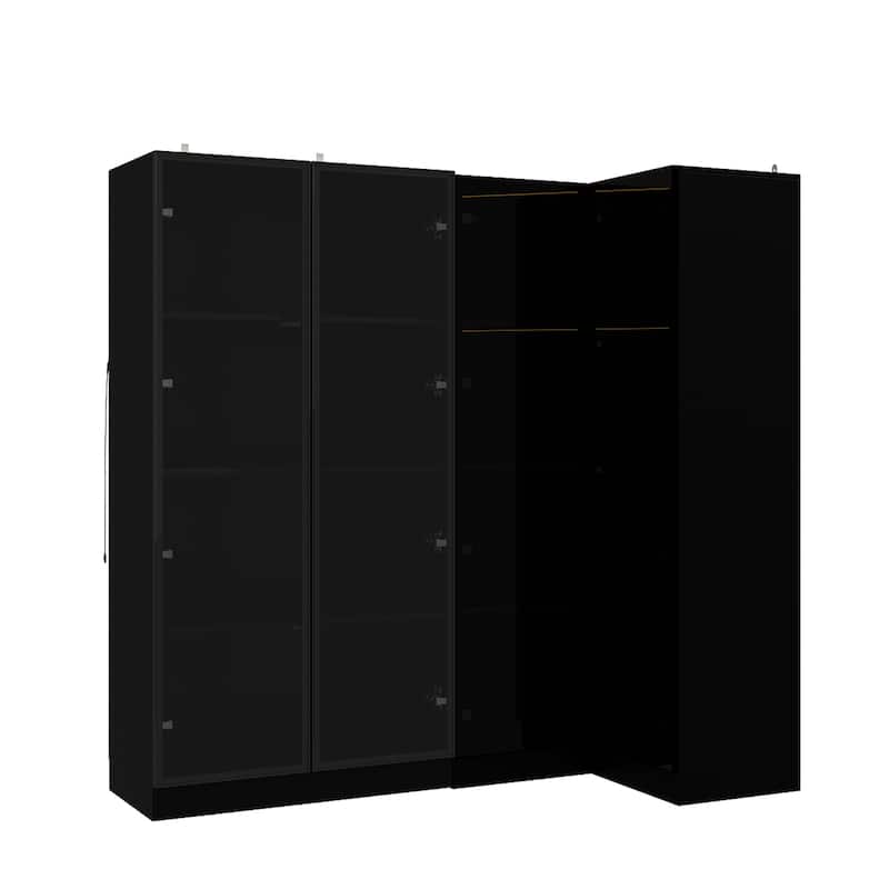 Black Glass Door Corner and Standard Cabinet Set with Lights Strips