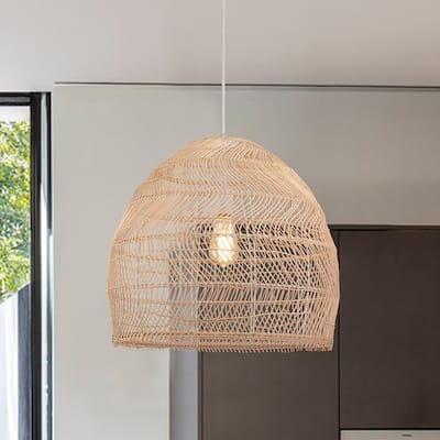 Blanc Cream 1-Light Rattan Dome Basket Pendant Light
