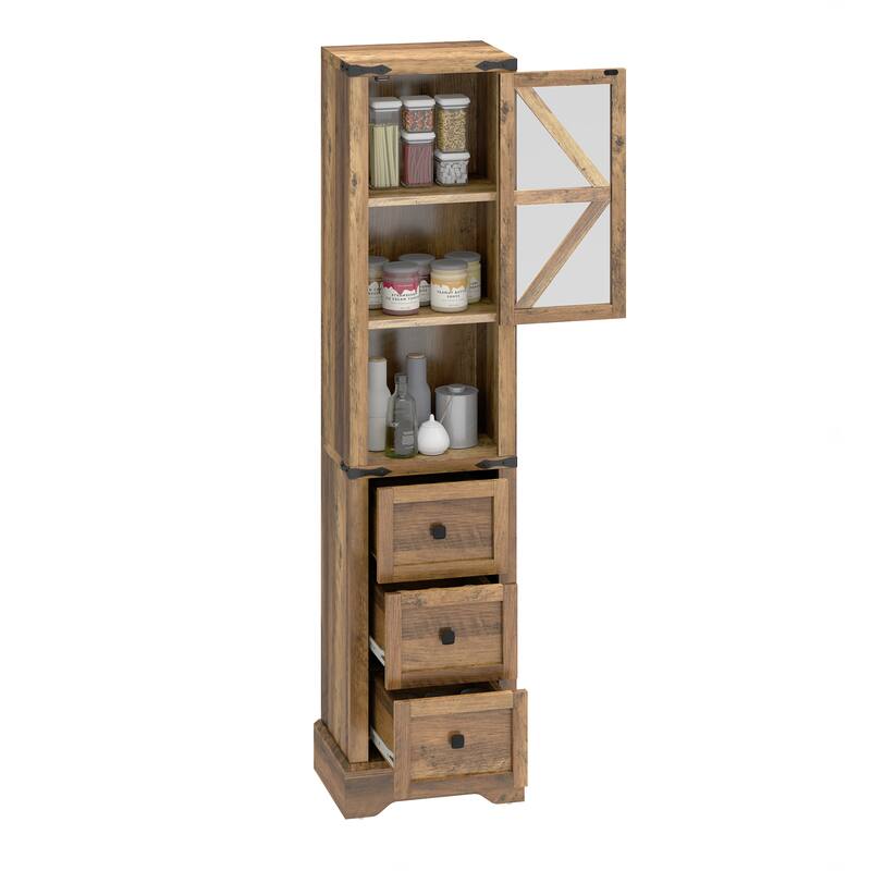 Moasis Farmhouse 67" Tall Linen Tower Bathroom Cabinet with 3 Drawers