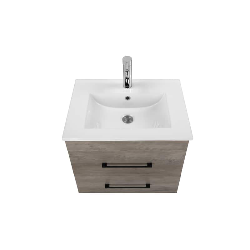 24" Bathroom Vanity with Drawers, Soft-Close, White Sink and Mirror