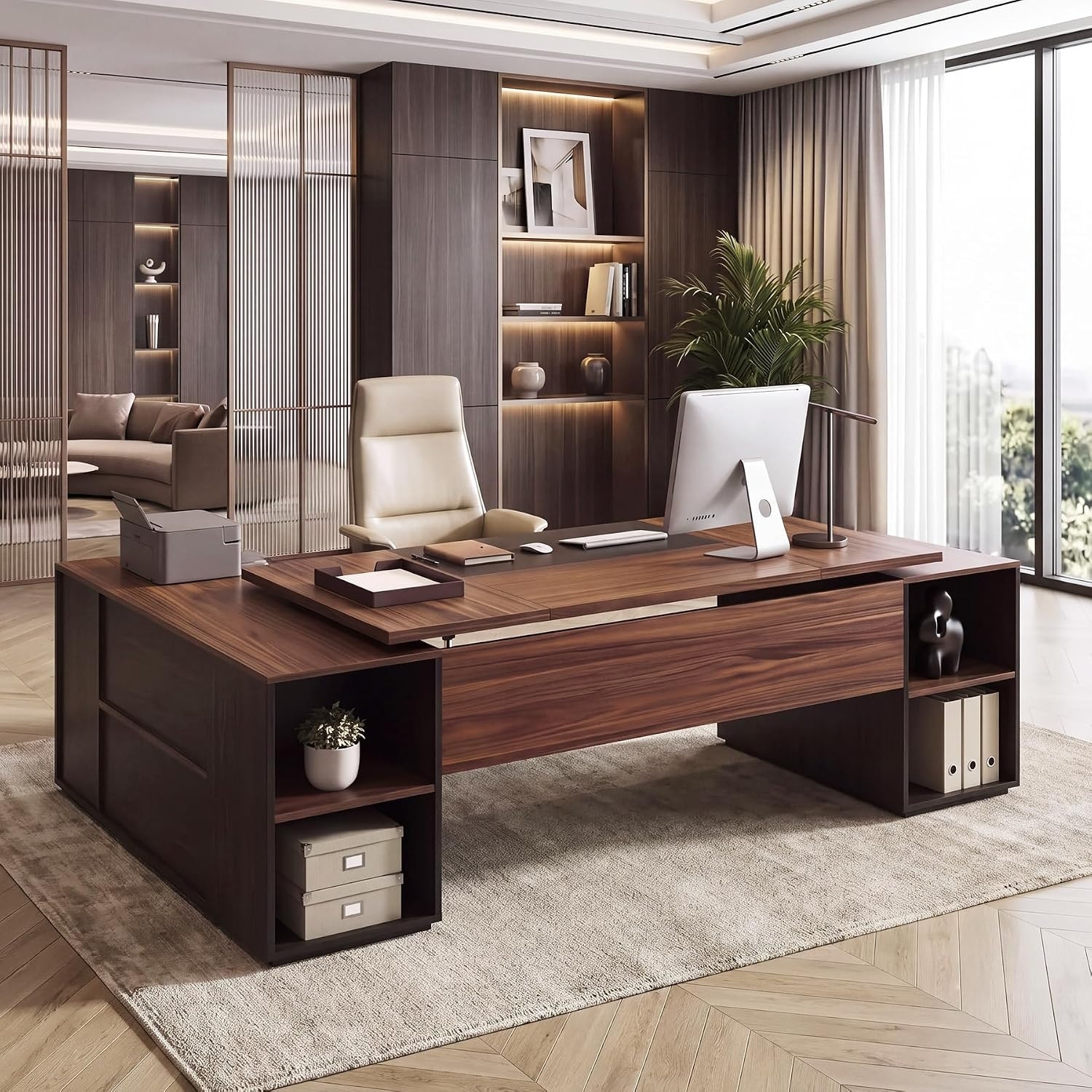 78.7-Inch L-Shaped Executive Desk, Large Office Desk with 55-Inch ...