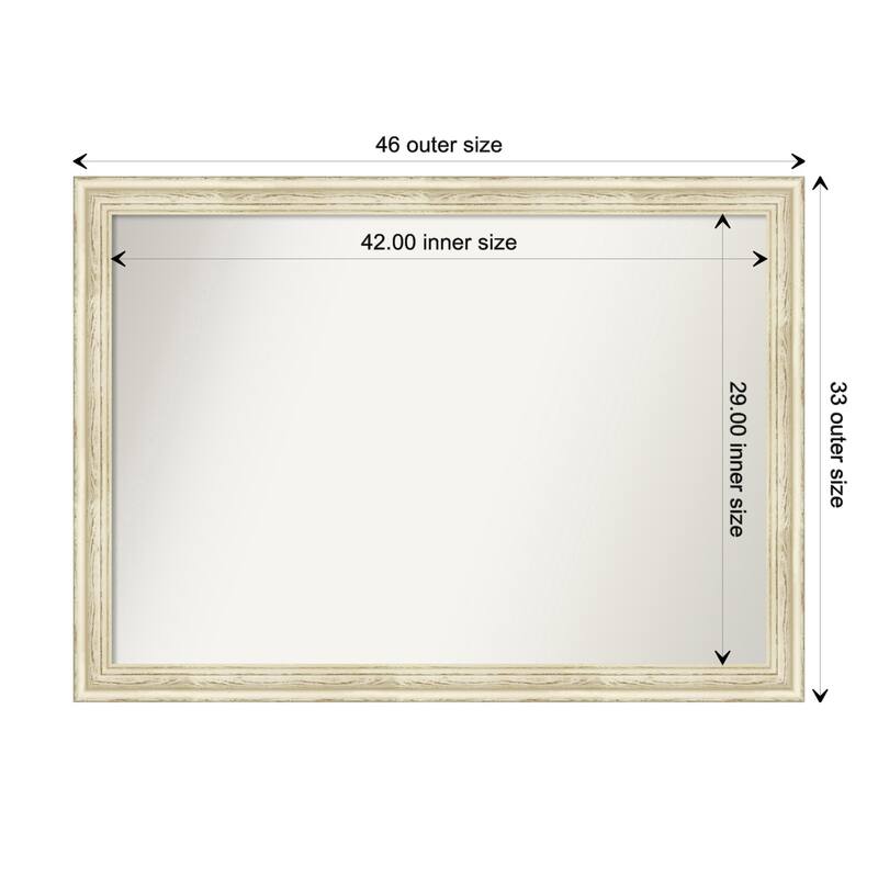 Country White Wash Framed Non-Beveled Custom Wall Mirror, Bathroom Vanity Mirror - Outer Size: 46.5 x 33.5