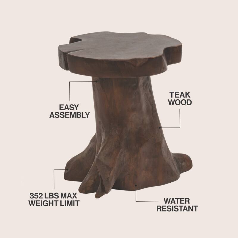 JONATHAN Y Amara Rustic Modern Handcrafted Live Edge Solid Teak Wood Stump Stool