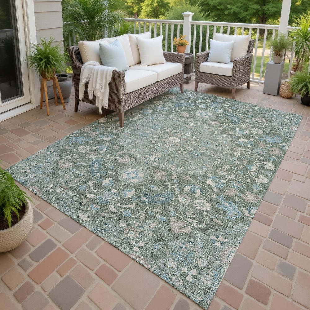 Machine Washable Indoor/ Outdoor Traditional Indore Chantille Rug
