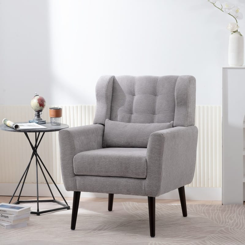 Modern Accent Chenille Soft Cushioned Armchair, With Pillow, Solid Wood Legs, Comfy Soft Padded Lounge Chair in Living& Bed Room