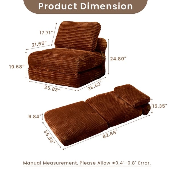 dimension image slide 5 of 7, OVIOS Corduroy & Plush Foldable ​Sleeper Sofa