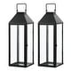 preview thumbnail 3 of 4, SAFAVIEH Outdoor Ruane 18-Inch Glass Lantern Set of 2, Black - 6" W x 5" D x 18" H