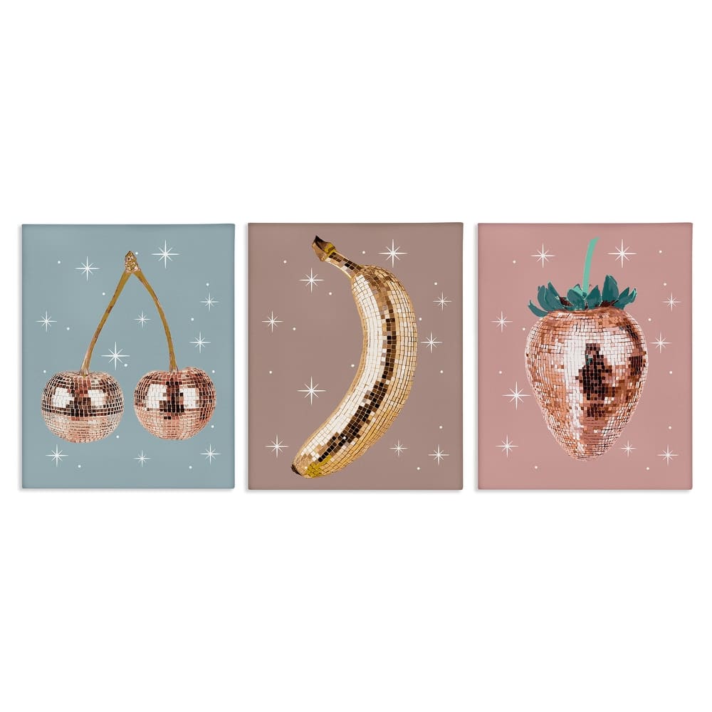 Stupell Glam Disco Fruits Canvas Wall Art Design By Lil' Rue (Set of 3)