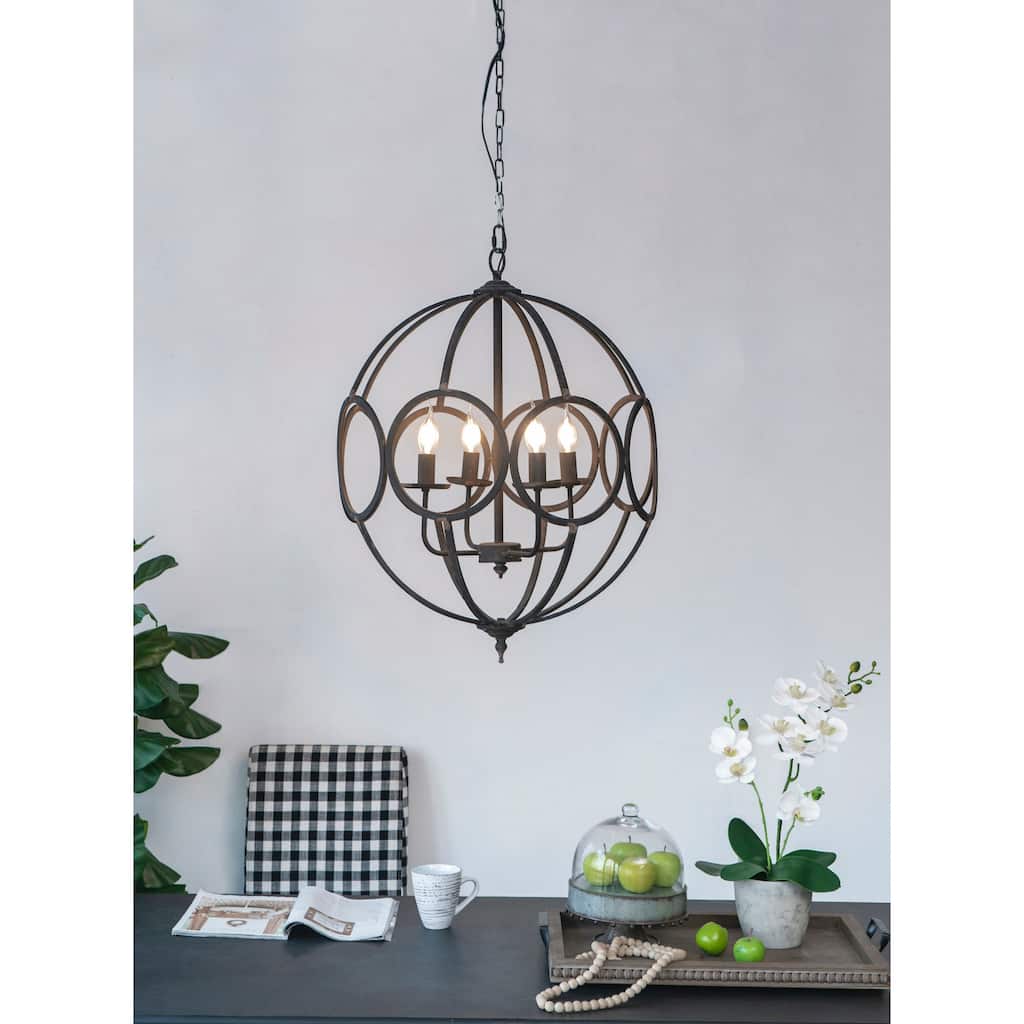Vintage Globe Chandelier for Living Room, 4-Light Pendant Ceiling Lighting Fixture, Black Ceiling Lamp for Dining Room