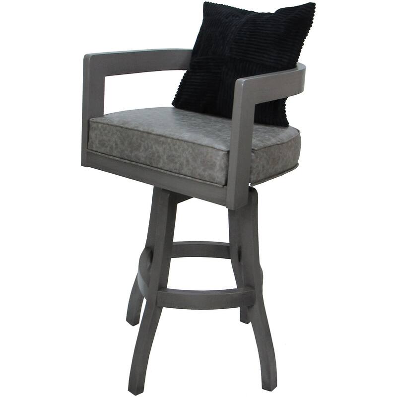 Swivel Wood Counter Bar or Extra Tall Stool - Kadir on S-Base - N/A - Marble Gray Vinyl - Black Pillow - Gray - Counter Height - 23-28 in.