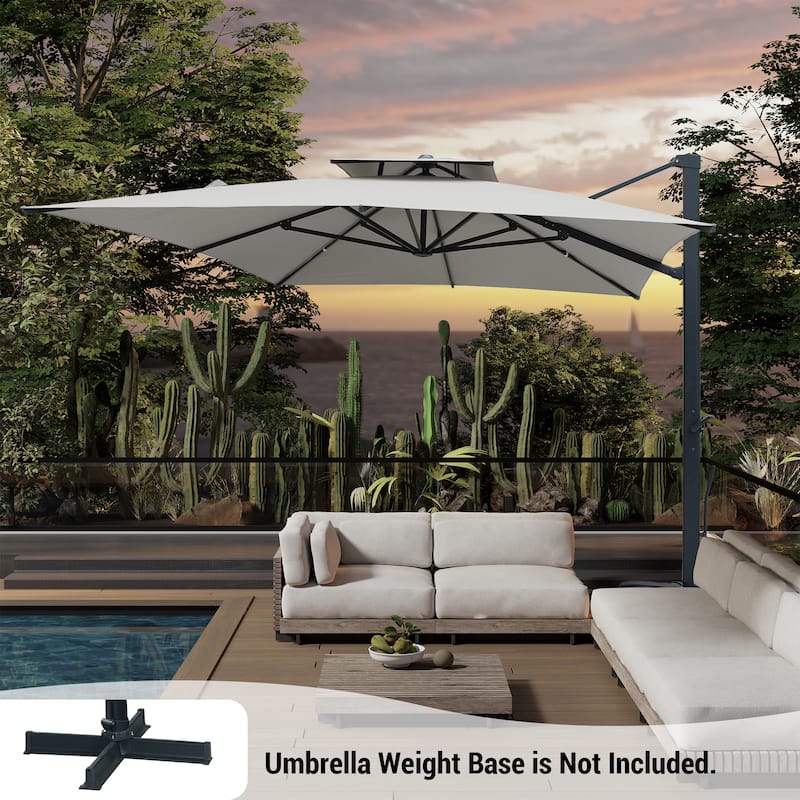 13ft Aluminum Rectangular 2-Top Crank Market Cantilever Umbrella