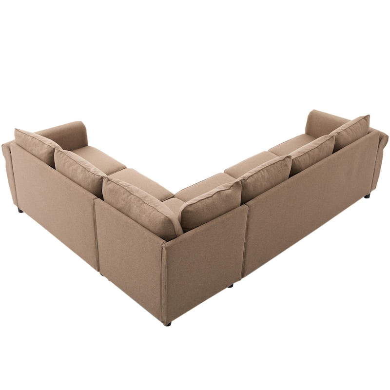 2 in 1 Pull Out 6 Seater L Shaped Sleeper Sectional Sofa Bed, 104" Brown