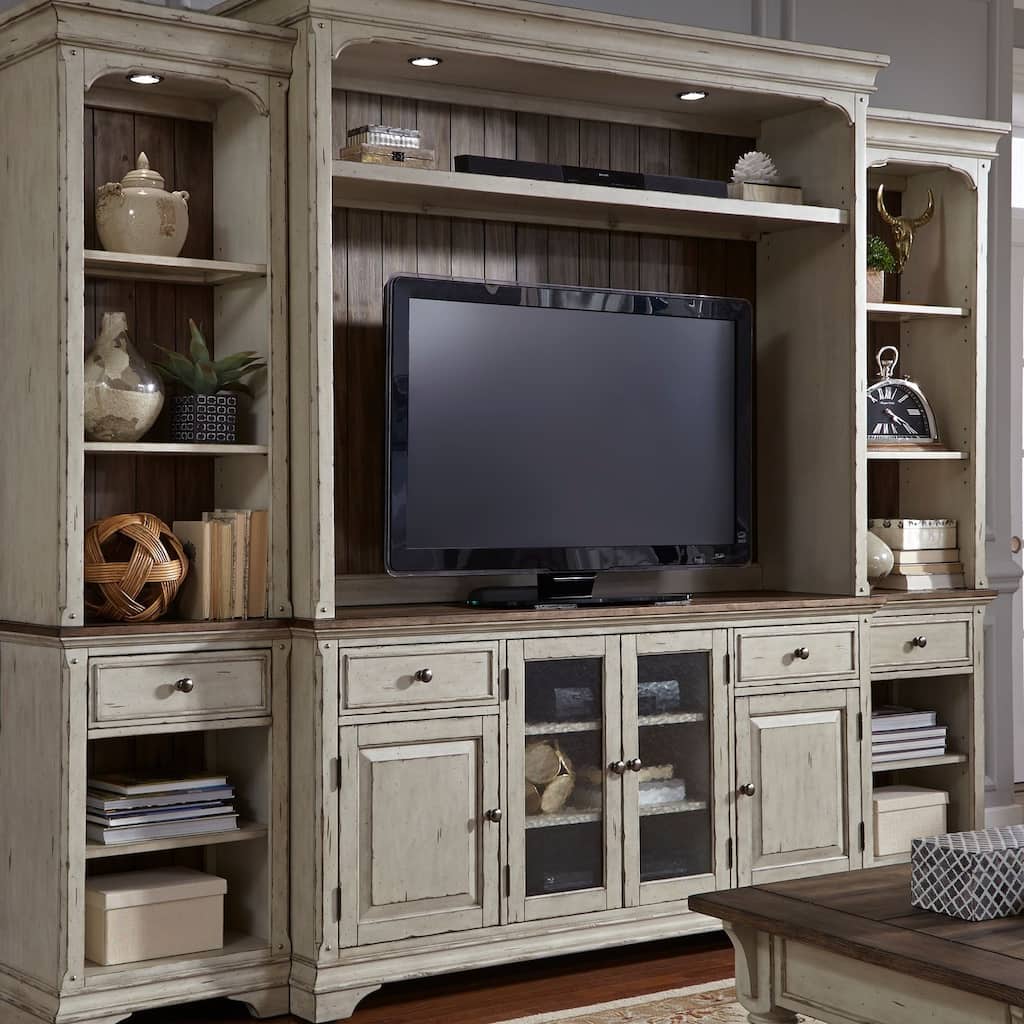 Morgan Creek Antique White Entertainment Center