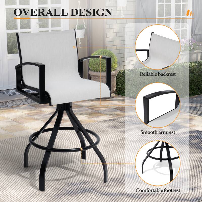 Outdoor Swivel Bar Stools Sunbrella Textilene Aluminum Patio Bar Chairs