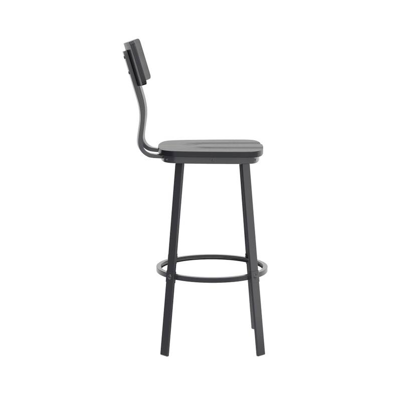 Rustic Walnut Restaurant Barstool with Wood Seat & Back & Gray Powder Coat Frame - 16.25"W x 22.75"D x 45"H