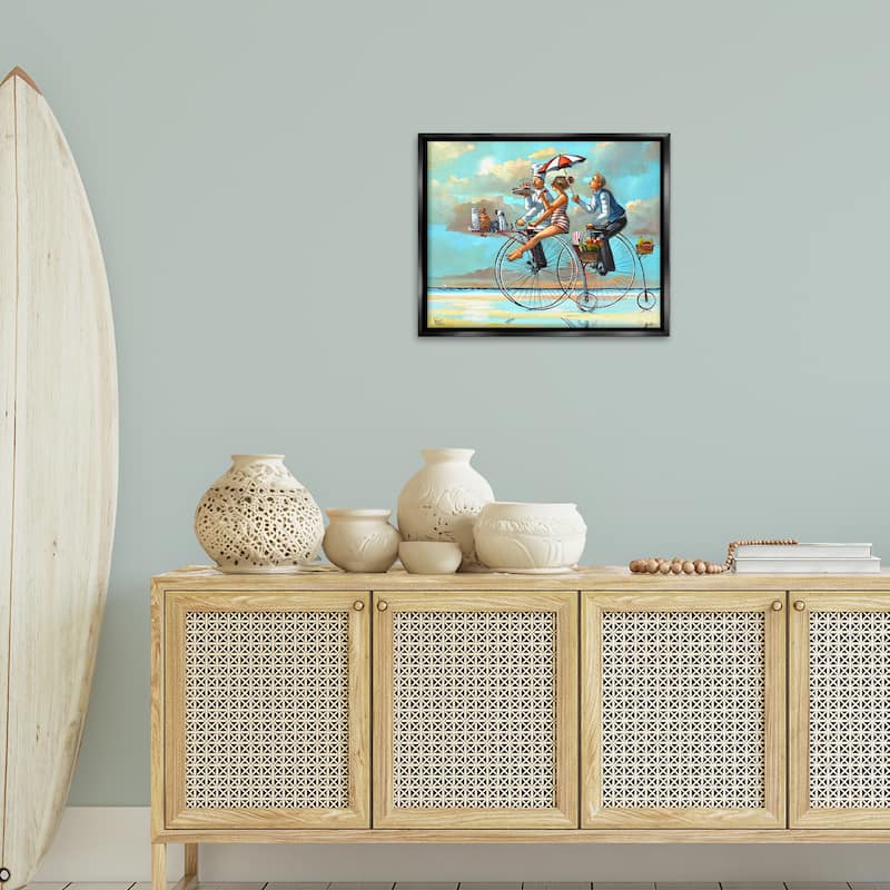 Stupell Woman & Butler Bicycle Ride Framed Floater Canvas Wall Art Design By Ronald West