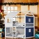 preview thumbnail 1 of 11, Twin Size Wood Bunk Bed With Tent And Ladder For Children, Twin Size Wood Tent Loft Bed Blue