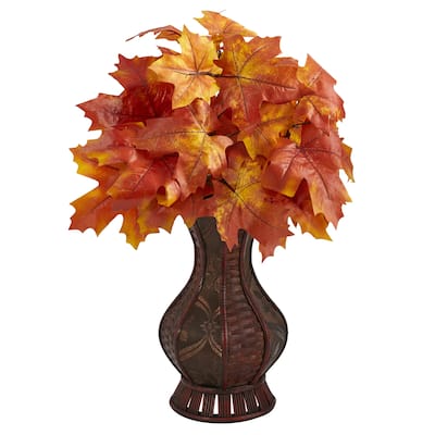 24" Autumn Maple Leaf Artificial Plant in Decorative Planter