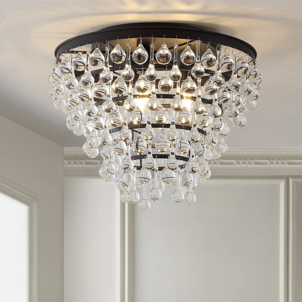 Marc 16" Metal/Crystal LED Flush Mount, by JONATHAN Y