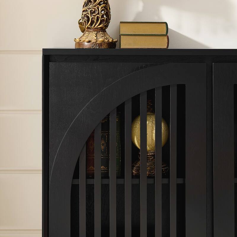 Mid Century Modern Fluted Sideboard Cabinet with 2 Outlet Holes, Buffet Cabinet with Storage