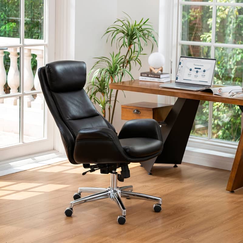 Modern High-Back Leatherette Adjustable 360-degree Swivel Executive Office Chair by Glitzhome - 1-Piece Black