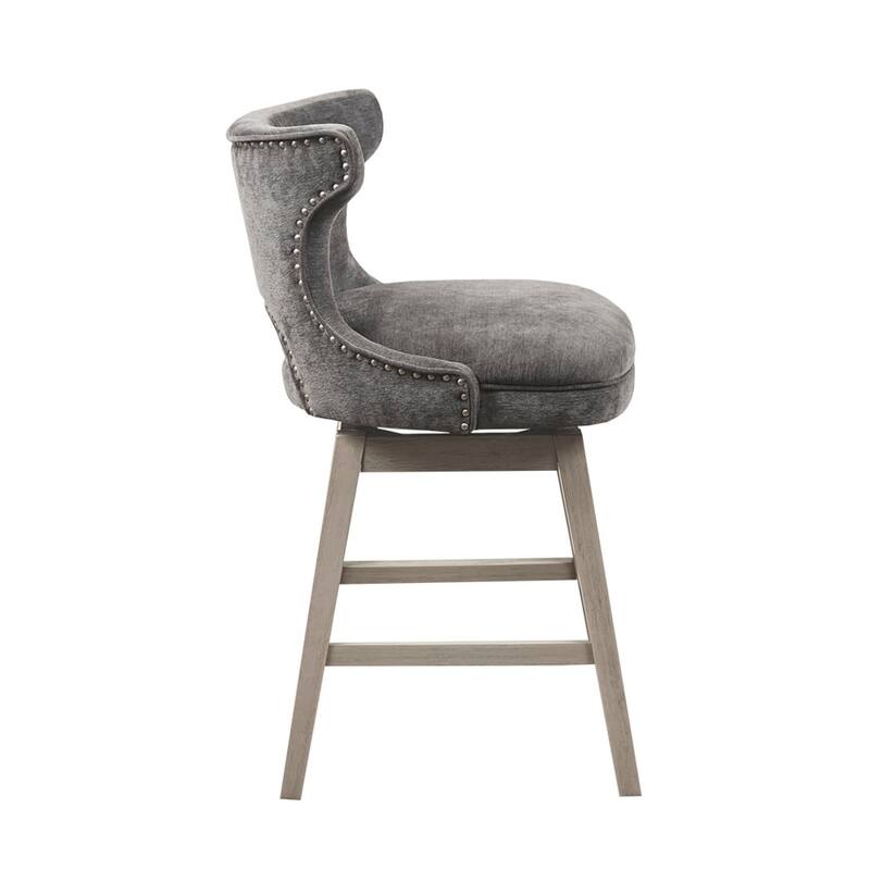 Roomfitters 360-Swivel Counter Stool, Upholstered Low Back Bar Chair with Nailhead Trim and Metal Kickplate