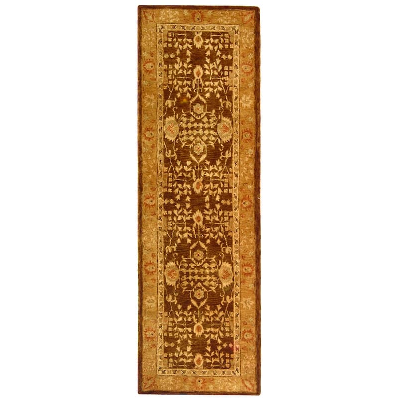 SAFAVIEH Handmade Taj Mahal Berna Traditional Oriental Wool Rug - 2'6" x 12' Runner - Brown/Gold