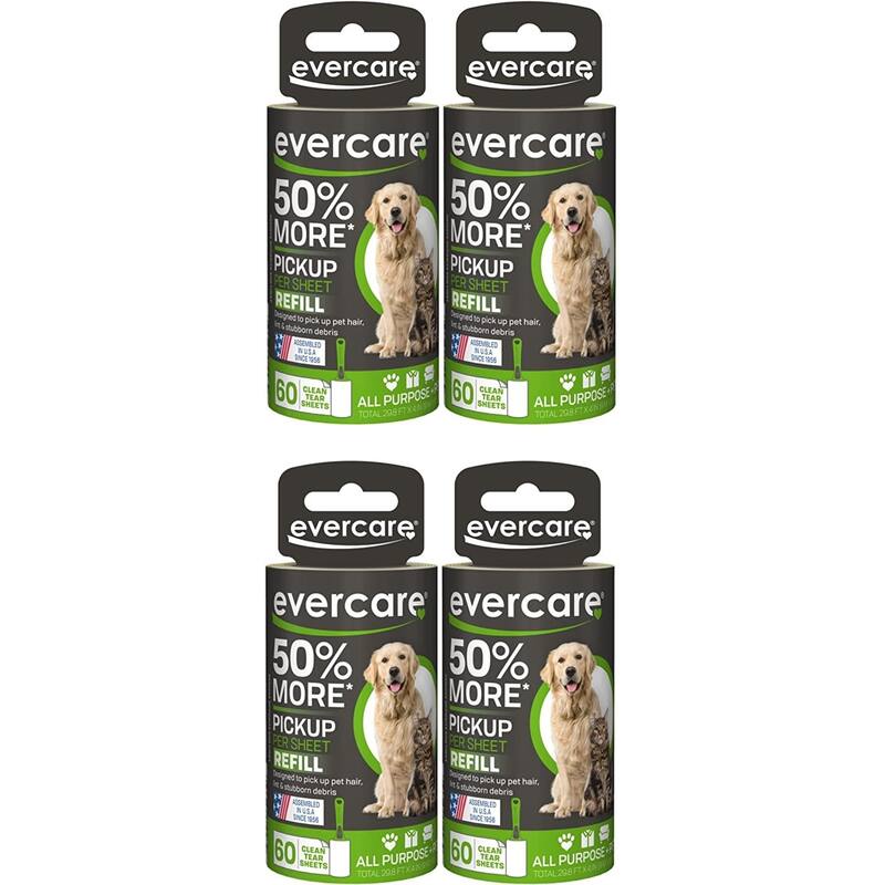 Evercare All Purpose Pet Hair Lint Roller Refills 60 Sheets - 4 Pack