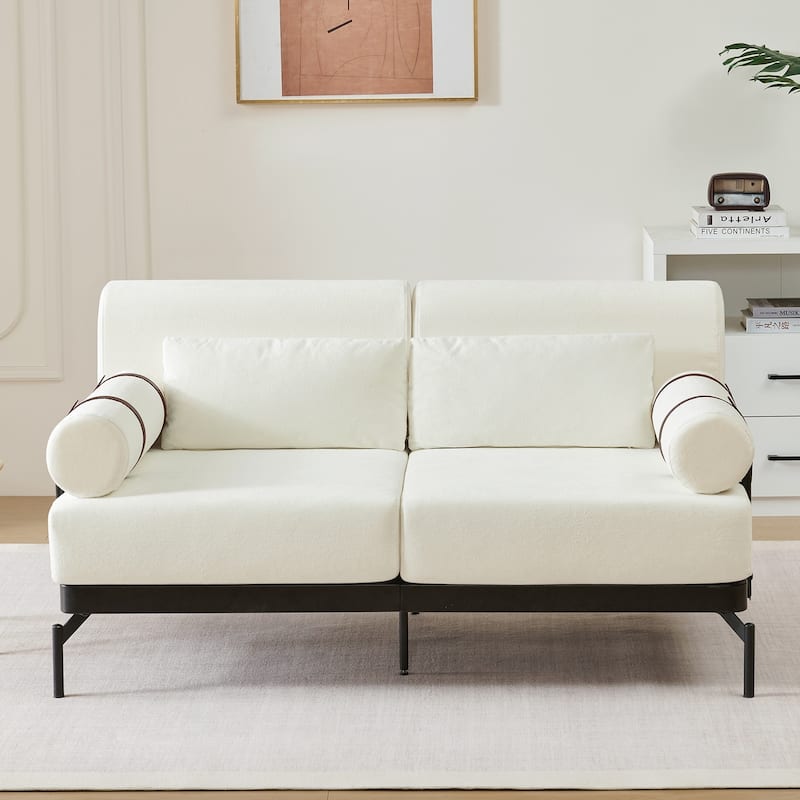Modern Loveseat Sofa 59" Sofa Couch 2-Seater Sofa with Flexible USB Ports , Unique Cylindrical Armrests for Living Room - Beige