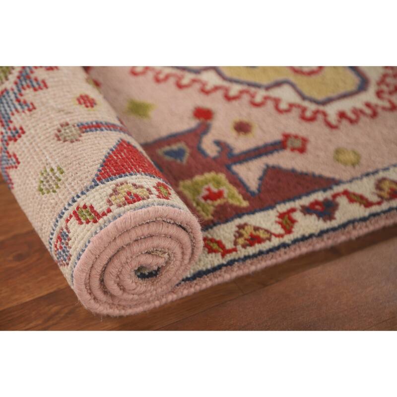 Geometric Kazak Oriental Runner Rug Hallway Handmade Wool Carpet - 2'6" x 9'10"
